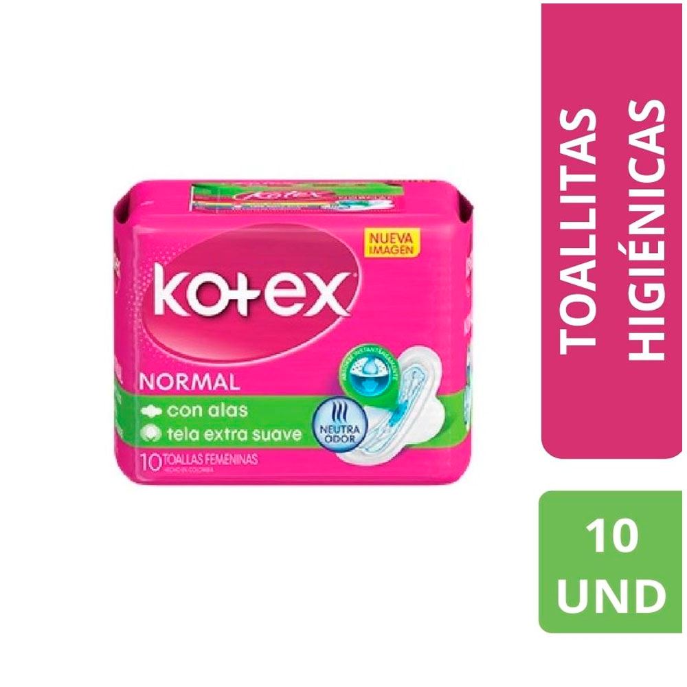 Toallas Higiénicas KOTEX Tela Normal Con Alas Paquete 10u
